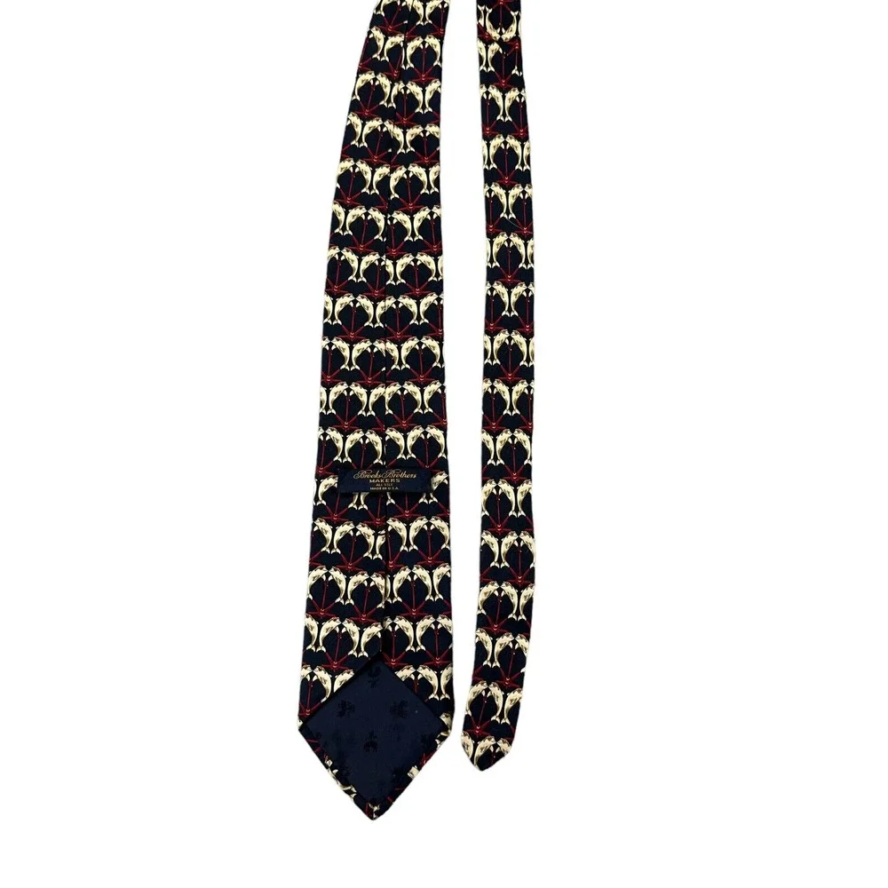 Brooks Brothers Makers‎ Silk Tie Maroon Beige Dolphins Men Necktie